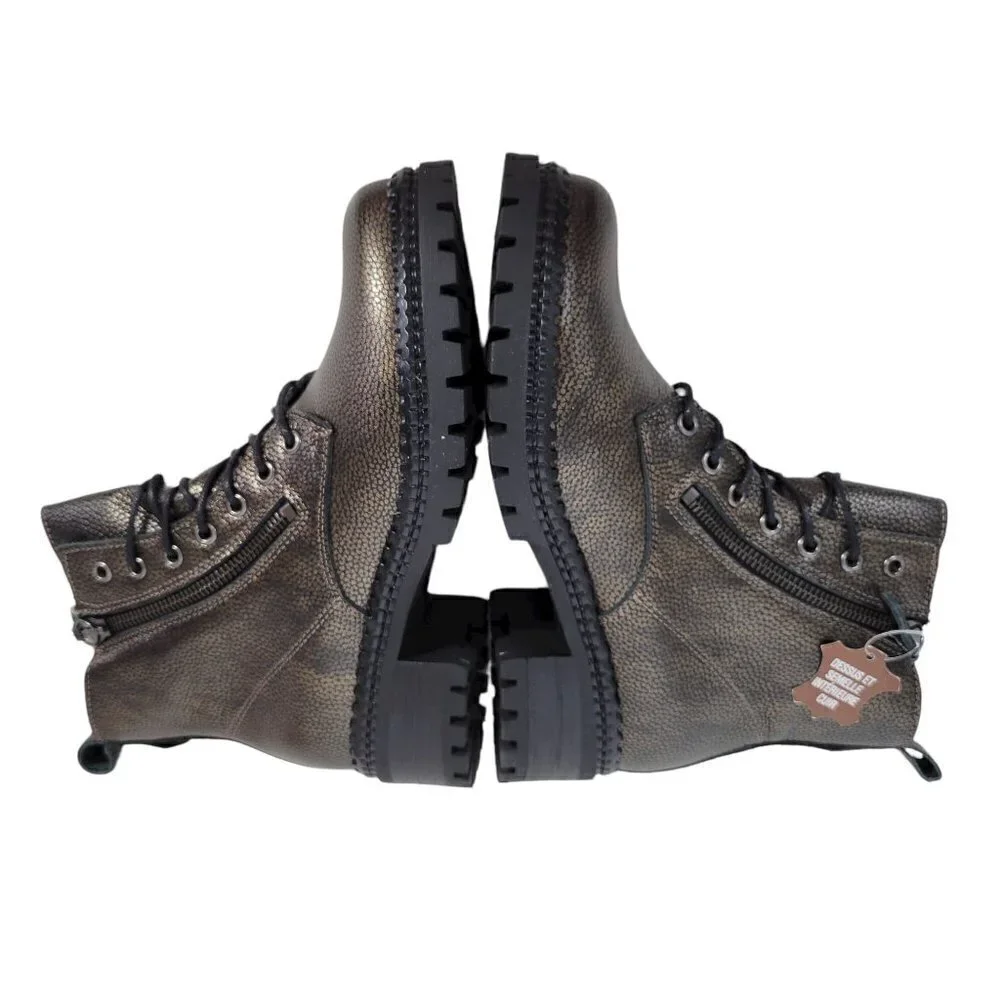 Metallic Leather Combat Boots Black  Women Size EU 36 US 6